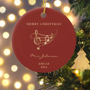 Muziekdocent Rood Goud Elegante Kerst Keramisch Ornament