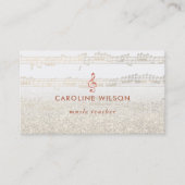 Muziekdocent roos gouden sleutel en faux glitter visitekaartje (Voorkant)