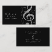 Muziekdocent Silver Grey Treble Visitekaartje (Voorkant / Achterkant)