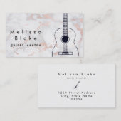 Muziekdocent zwarte gitaar op roze marmer visitekaartje (Voorkant / Achterkant)