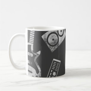 Muziekelementen: naadloze achtergrond. koffiemok