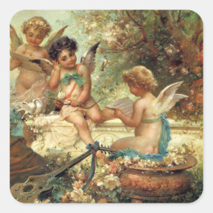 Muziekengel door Hans Zatzka, Victoriaanse Schone Vierkante Sticker