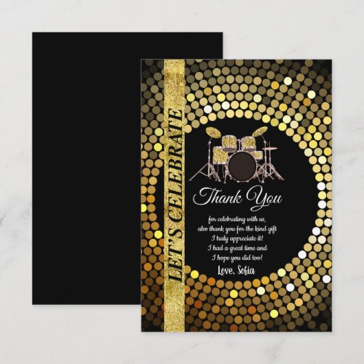 muziekfeest, drum set volwassene, bedankt kaart (Voorkant / Achterkant)