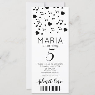 Muziekfeest met Cute Concert thema Ticket stijl Kaart