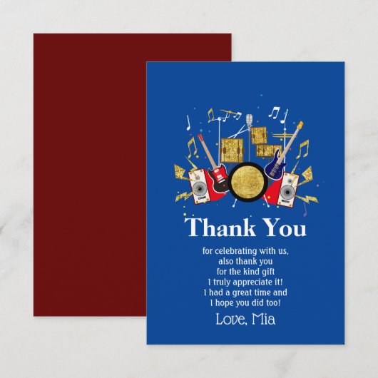 muziekfeestje guitar drum set musical bedankt kaar (Voorkant / Achterkant)