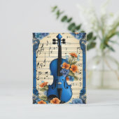 Muziekfestival in Blauw, Viool, Briefkaart (Staand voorkant)