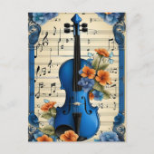 Muziekfestival in Blauw, Viool, Briefkaart (Voorkant)