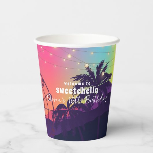 Muziekfestival | reuzenrad palmen zoet 16 papieren bekers (Achterkant)