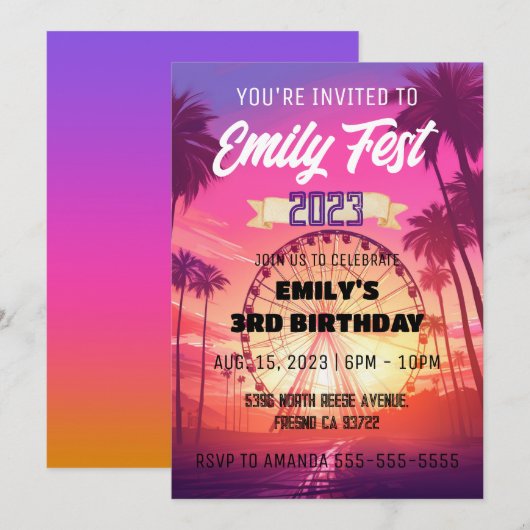 Muziekfestival Verjaardagsuitnodiging Kinder/Volwa Kaart (Voorkant / Achterkant)