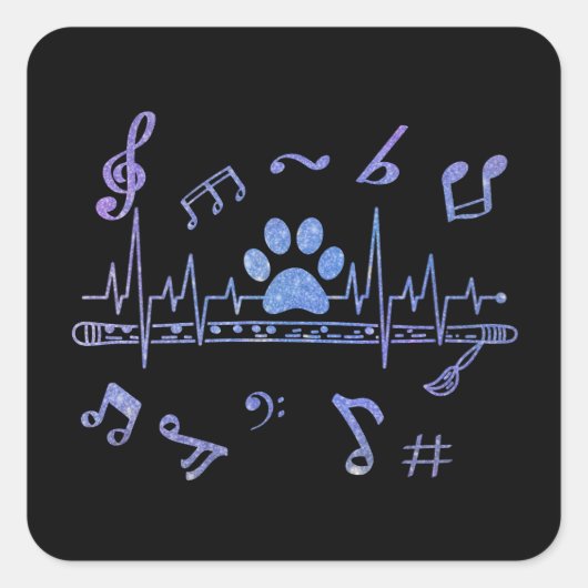 Muziekflet met schilderafdrukken vierkante sticker (Voorkant)