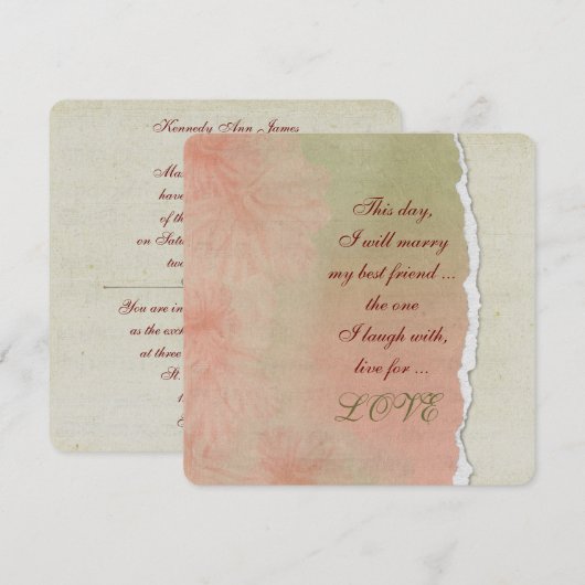 muziekflorale achtergrond met bruiloft vers kaart (Voorkant / Achterkant)