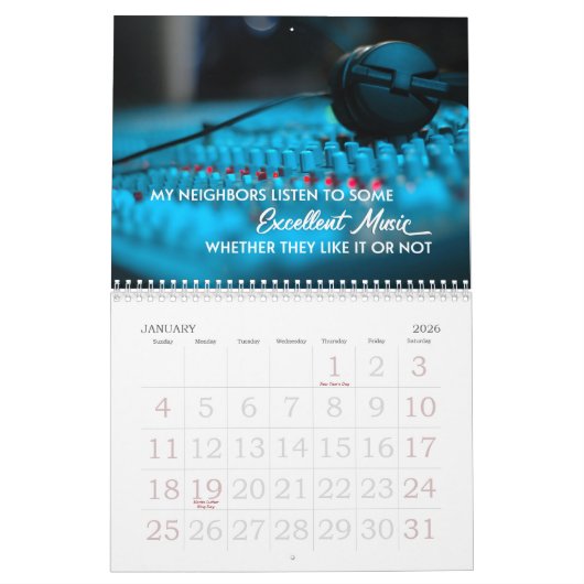 Muziekfoto's en offertes wandagenda kalender (Jan 2026)