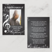 Muziekgedenkpennetje achterkant visitekaartje (Voorkant / Achterkant)
