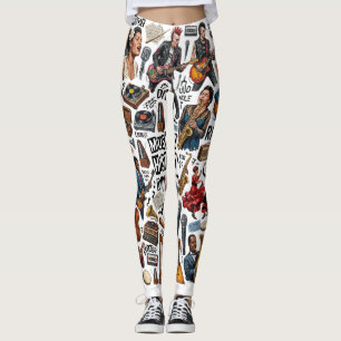 Muziekgeschiedenis & Genres Collage Kunst - Retro, Leggings