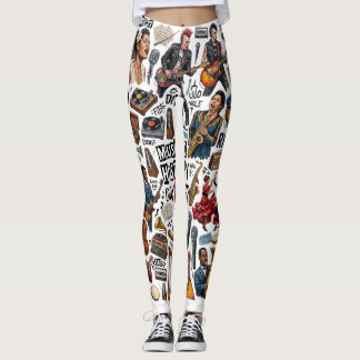 Muziekgeschiedenis & Genres Collage Kunst - Retro, Leggings