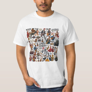 Muziekgeschiedenis & Genres Collage Kunst - Retro, T-shirt