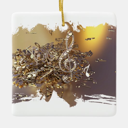 Muziekgetouwen en vallende noten keramisch ornament (Voorkant)