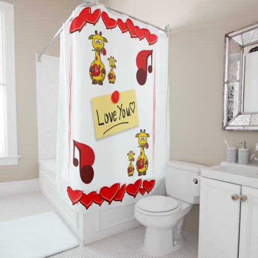 muziekgiraffe witte kinderen douche gordtain douchegordijn (In situ)