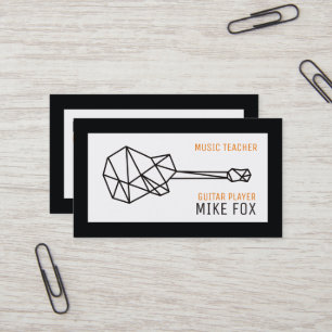 muziekgitaardocent, professioneel zwart wit visitekaartje