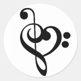 Muziekhart: Entwined Treble and Bass Clefs Ronde Sticker