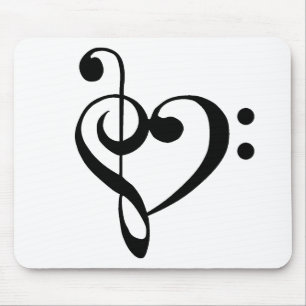 Muziekhart Treble Bass Clef Heart - Zwart Muismat