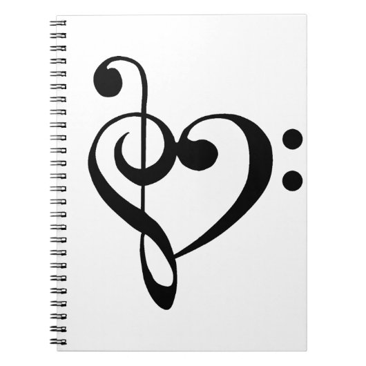 Muziekhart Treble Bass Clef Heart - Zwart Notitieboek (Voorkant)