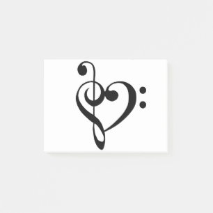 Muziekhart Treble Bass Clef Heart - Zwart Post-it® Notes