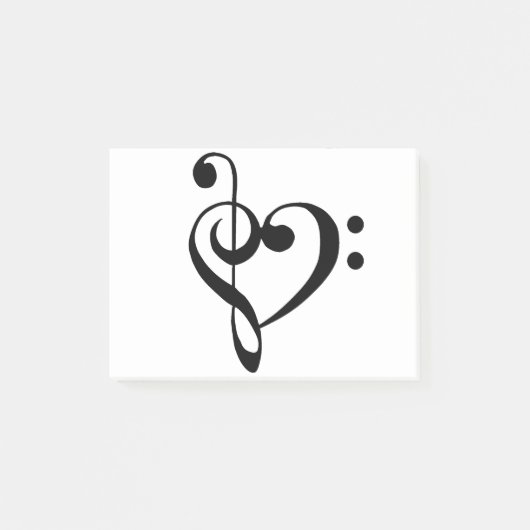 Muziekhart Treble Bass Clef Heart - Zwart Post-it® Notes (Voorkant)