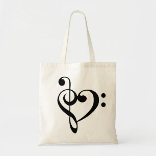 Muziekhart Treble Bass Clef Heart - Zwart Tote Bag