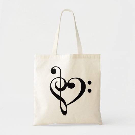 Muziekhart Treble Bass Clef Heart - Zwart Tote Bag (Voorkant)