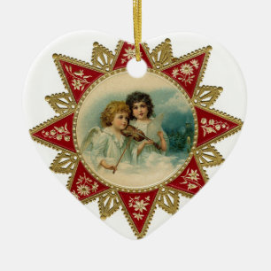 MUZIEKHOEK IN WITTE HART KERAMISCH ORNAMENT