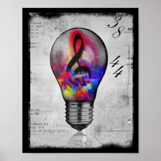 Muziekidee met neon treble poster