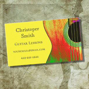 Muziekinstrument Guitar Lessons Yellow Red Visitekaartje