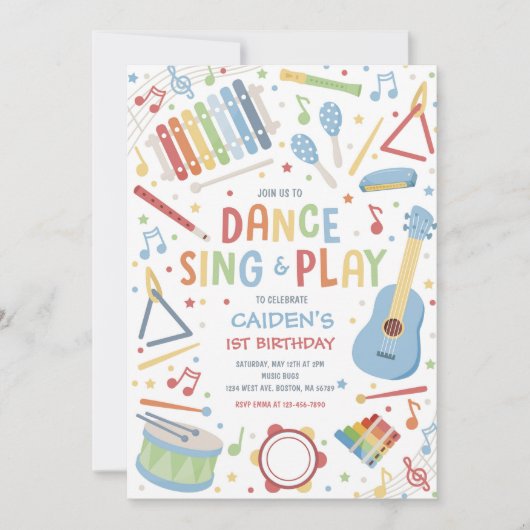 Muziekinstrument Sing Dance Play Verjaardagsfeest Kaart (Voorkant)