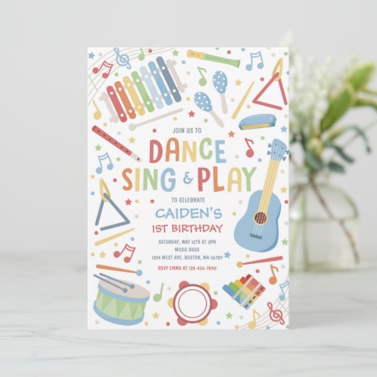 Muziekinstrument Sing Dance Play Verjaardagsfeest Kaart (Staand voorkant)