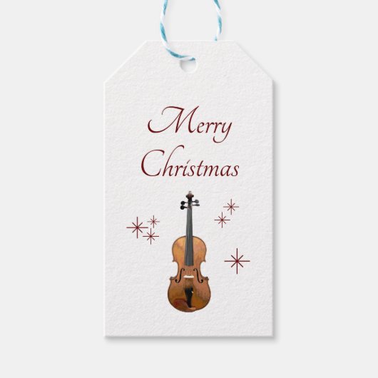 Muziekinstrument Viool Kerstmis Sneeuwvlokken Cadeaulabel (Voorkant)