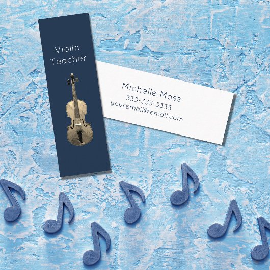 Muziekinstrument viool leraar marine blauw mini visitekaartje