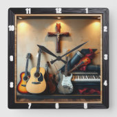 Muziekinstrumenten Cross Shadow Box Vierkante Klok (Voorkant)