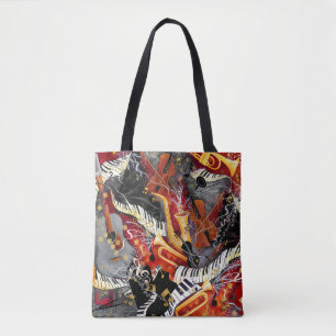 Muziekinstrumenten, Jazz, Piano, Gitaar, Sax Tote Bag