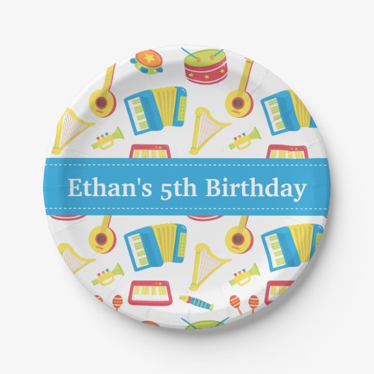 Muziekinstrumenten - kinderen - Birthday Party Blu Papieren Bordje (Voorkant)