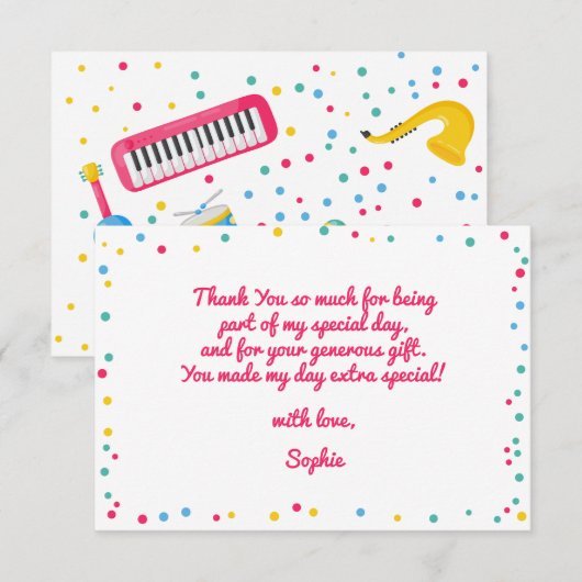 Muziekinstrumenten kinderen verjaardag dank u bedankkaart (Voorkant / Achterkant)