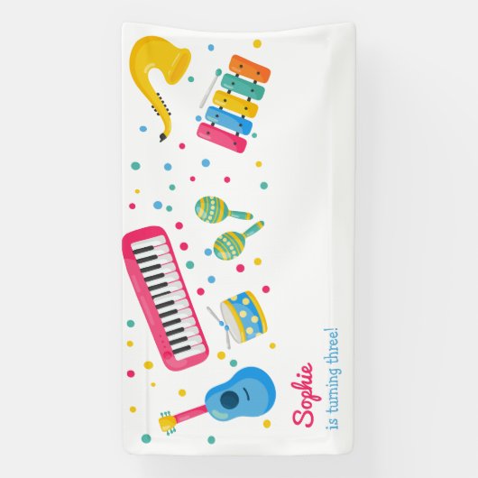 Muziekinstrumenten kinderen verjaardag spandoek (Verticaal)