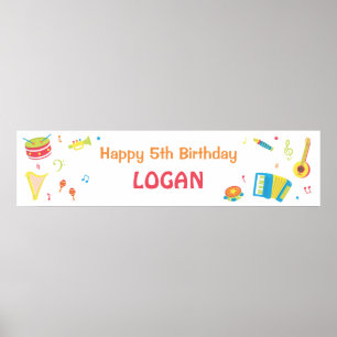 Muziekinstrumenten Kinderverjaardagsfeest Banner Poster