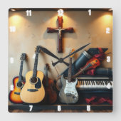 Muziekinstrumenten kruisen schaduw elektrische git vierkante klok (Voorkant)