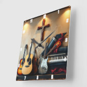 Muziekinstrumenten kruisen schaduw elektrische git vierkante klok (Hoek)