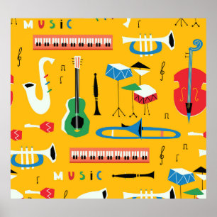 Muziekinstrumenten: Mid Century Yellow Poster