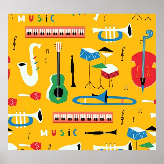 Muziekinstrumenten: Mid Century Yellow Poster (Voorkant)