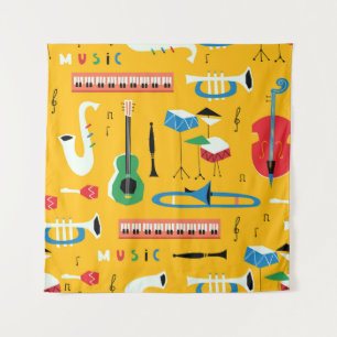 Muziekinstrumenten: Mid Century Yellow Wandkleed