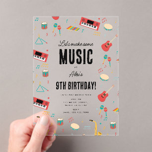 Muziekinstrumenten Muziek Thema Verjaardagsfeest Acryl Uitnodigingen