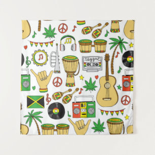 Muziekinstrumenten naadloos patroon. Reggae backg Wandkleed